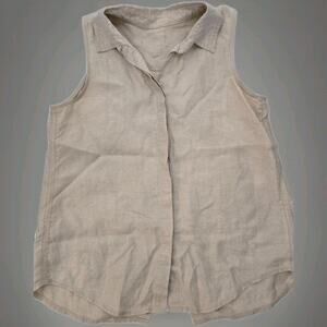 Calvin Klein 100%‎ Linen Sleeveless Blouse with embroidery woman Size Small